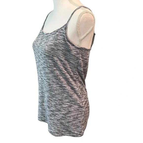 LOFT Outlet Shirt Spaghetti Strap Cami Size Large Soft Blue Black Space Dyed - Picture 2 of 9